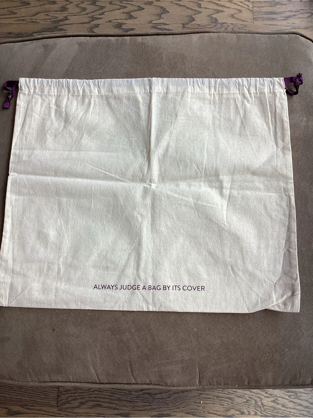 Ted Baker Cream Cotton and Purple Logo Dust Bag with Purple Drawstring